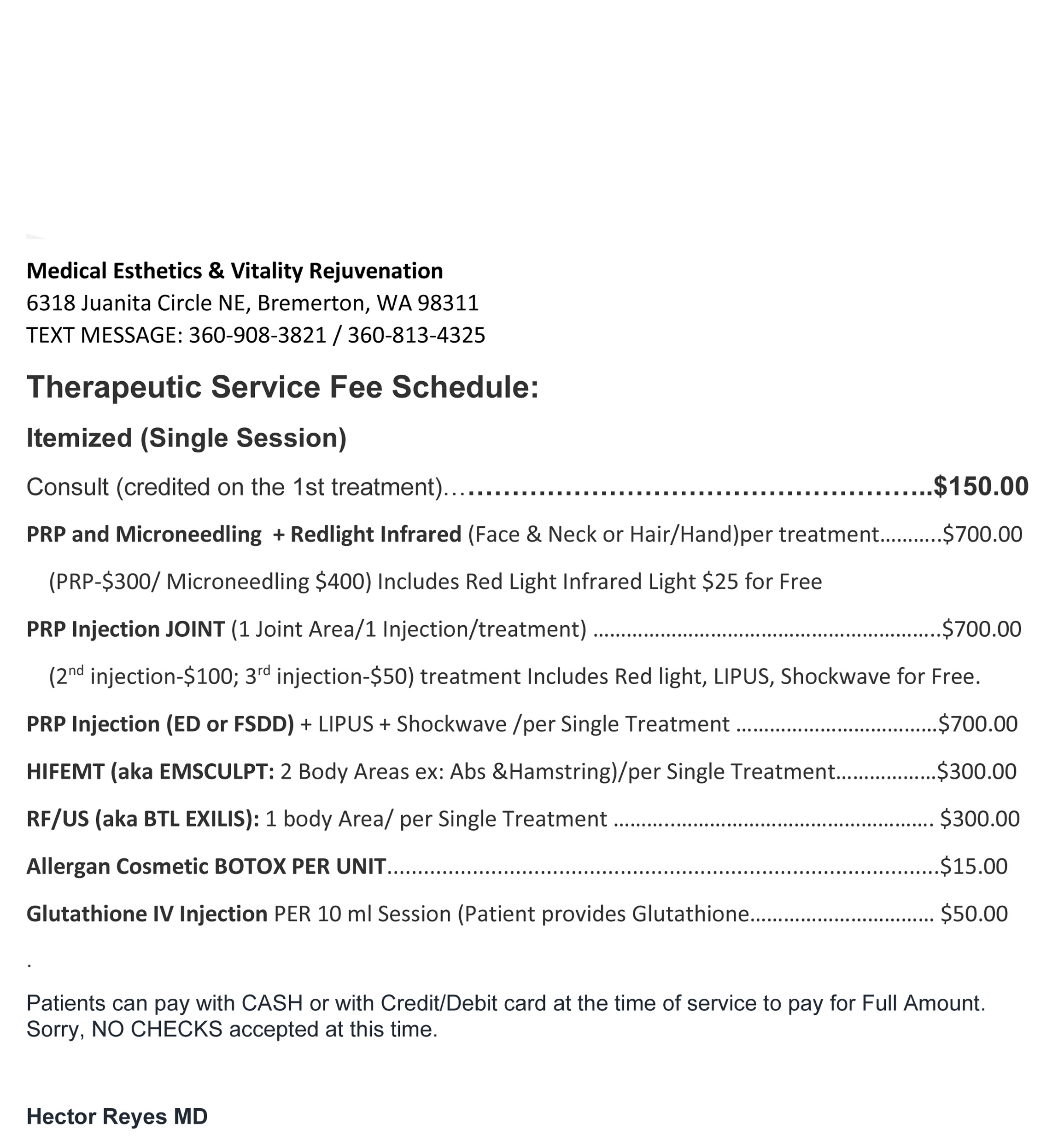 Therapeutic Service Fee Schedule: